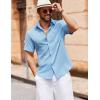 imageCOOFANDY Mens Button Down Short Sleeve Shirt Casual Cotton Summer Beach Linen Wedding Shirts with PocketClear Blue