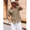 imageCOOFANDY Mens Button Down Short Sleeve Shirt Casual Cotton Summer Beach Linen Wedding Shirts with PocketDark Khaki