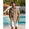 imageCOOFANDY Mens Button Down Short Sleeve Shirt Casual Cotton Summer Beach Linen Wedding Shirts with PocketDark Khaki
