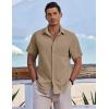 imageCOOFANDY Mens Button Down Short Sleeve Shirt Casual Cotton Summer Beach Linen Wedding Shirts with PocketDark Khaki
