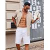 imageCOOFANDY Mens Button Down Short Sleeve Shirt Casual Cotton Summer Beach Linen Wedding Shirts with PocketKhaki
