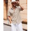 imageCOOFANDY Mens Button Down Short Sleeve Shirt Casual Cotton Summer Beach Linen Wedding Shirts with PocketKhaki