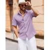 imageCOOFANDY Mens Button Down Short Sleeve Shirt Casual Cotton Summer Beach Linen Wedding Shirts with PocketLavender