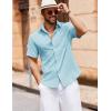 imageCOOFANDY Mens Button Down Short Sleeve Shirt Casual Cotton Summer Beach Linen Wedding Shirts with PocketLight Blue