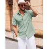 imageCOOFANDY Mens Button Down Short Sleeve Shirt Casual Cotton Summer Beach Linen Wedding Shirts with PocketLight Green