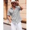 imageCOOFANDY Mens Button Down Short Sleeve Shirt Casual Cotton Summer Beach Linen Wedding Shirts with PocketLight Grey