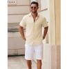 imageCOOFANDY Mens Button Down Short Sleeve Shirt Casual Cotton Summer Beach Linen Wedding Shirts with PocketLight Khaki
