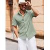 imageCOOFANDY Mens Button Down Short Sleeve Shirt Casual Cotton Summer Beach Linen Wedding Shirts with PocketMint Green