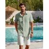 imageCOOFANDY Mens Button Down Short Sleeve Shirt Casual Cotton Summer Beach Linen Wedding Shirts with PocketMint Green