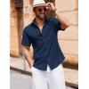 imageCOOFANDY Mens Button Down Short Sleeve Shirt Casual Cotton Summer Beach Linen Wedding Shirts with PocketNavy Blue