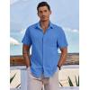 imageCOOFANDY Mens Button Down Short Sleeve Shirt Casual Cotton Summer Beach Linen Wedding Shirts with PocketOcean Blue