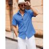 imageCOOFANDY Mens Button Down Short Sleeve Shirt Casual Cotton Summer Beach Linen Wedding Shirts with PocketOcean Blue