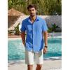 imageCOOFANDY Mens Button Down Short Sleeve Shirt Casual Cotton Summer Beach Linen Wedding Shirts with PocketOcean Blue