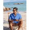 imageCOOFANDY Mens Button Down Short Sleeve Shirt Casual Cotton Summer Beach Linen Wedding Shirts with PocketOcean Blue