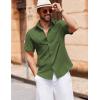 imageCOOFANDY Mens Button Down Short Sleeve Shirt Casual Cotton Summer Beach Linen Wedding Shirts with PocketOlive Green