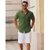 imageCOOFANDY Mens Button Down Short Sleeve Shirt Casual Cotton Summer Beach Linen Wedding Shirts with PocketOlive Green