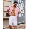 imageCOOFANDY Mens Button Down Short Sleeve Shirt Casual Cotton Summer Beach Linen Wedding Shirts with PocketPink