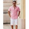 imageCOOFANDY Mens Button Down Short Sleeve Shirt Casual Cotton Summer Beach Linen Wedding Shirts with PocketPink