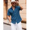 imageCOOFANDY Mens Button Down Short Sleeve Shirt Casual Cotton Summer Beach Linen Wedding Shirts with PocketSea Blue