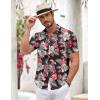 imageCOOFANDY Mens Button Down Short Sleeve Shirt Casual Shirts Summer Beach Textured Shirts with PocketBlackwhite Flowers