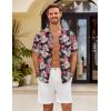 imageCOOFANDY Mens Button Down Short Sleeve Shirt Casual Shirts Summer Beach Textured Shirts with PocketBlackwhite Flowers