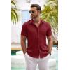 imageCOOFANDY Mens Button Down Short Sleeve Shirt Casual Shirts Summer Beach Textured Shirts with PocketBurgundy