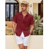 imageCOOFANDY Mens Button Down Short Sleeve Shirt Casual Shirts Summer Beach Textured Shirts with PocketBurgundy