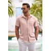 imageCOOFANDY Mens Button Down Short Sleeve Shirt Casual Shirts Summer Beach Textured Shirts with PocketChampagne Pink
