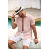 imageCOOFANDY Mens Button Down Short Sleeve Shirt Casual Shirts Summer Beach Textured Shirts with PocketChampagne Pink