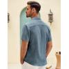 imageCOOFANDY Mens Button Down Short Sleeve Shirt Casual Shirts Summer Beach Textured Shirts with PocketDark Blue