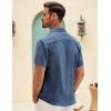 imageCOOFANDY Mens Button Down Short Sleeve Shirt Casual Shirts Summer Beach Textured Shirts with PocketDenim Blue