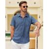 imageCOOFANDY Mens Button Down Short Sleeve Shirt Casual Shirts Summer Beach Textured Shirts with PocketDenim Blue