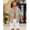 imageCOOFANDY Mens Button Down Short Sleeve Shirt Casual Shirts Summer Beach Textured Shirts with PocketGreenwhite Leaves