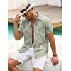 imageCOOFANDY Mens Button Down Short Sleeve Shirt Casual Shirts Summer Beach Textured Shirts with PocketGreenwhite Leaves