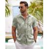 imageCOOFANDY Mens Button Down Short Sleeve Shirt Casual Shirts Summer Beach Textured Shirts with PocketGreenwhite Leaves