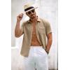 imageCOOFANDY Mens Button Down Short Sleeve Shirt Casual Shirts Summer Beach Textured Shirts with PocketLight Khaki