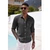 imageCOOFANDY Mens Casual Button Down Shirt Long Sleeve Linen Chambray Shirt1 Black