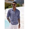 imageCOOFANDY Mens Casual Button Down Shirt Long Sleeve Linen Chambray Shirt1 Blue
