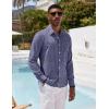 imageCOOFANDY Mens Casual Button Down Shirt Long Sleeve Linen Chambray Shirt1 Blue