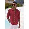 imageCOOFANDY Mens Casual Button Down Shirt Long Sleeve Linen Chambray Shirt1 Red