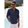 imageCOOFANDY Mens Casual Button Down Shirt Long Sleeve Linen Chambray Shirt1 Royal Blue