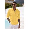 imageCOOFANDY Mens Casual Button Down Shirt Long Sleeve Linen Chambray Shirt1 Yellow