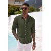 imageCOOFANDY Mens Casual Button Down Shirt Long Sleeve Linen Chambray ShirtArmy Green