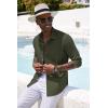imageCOOFANDY Mens Casual Button Down Shirt Long Sleeve Linen Chambray ShirtArmy Green