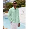 imageCOOFANDY Mens Casual Button Down Shirt Long Sleeve Linen Chambray ShirtBright Green