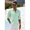 imageCOOFANDY Mens Casual Button Down Shirt Long Sleeve Linen Chambray ShirtBright Green