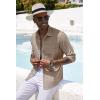 imageCOOFANDY Mens Casual Button Down Shirt Long Sleeve Linen Chambray ShirtCamel
