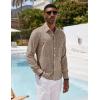 imageCOOFANDY Mens Casual Button Down Shirt Long Sleeve Linen Chambray ShirtCamel
