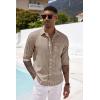 imageCOOFANDY Mens Casual Button Down Shirt Long Sleeve Linen Chambray ShirtCamel