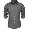 imageCOOFANDY Mens Casual Button Down Shirt Long Sleeve Linen Chambray ShirtFlecking Black